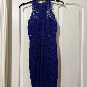 Sequin Hearts Royal Blue Lace Midi Dress